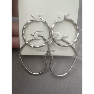 Stainless Steel Hoop And Heart Earrings